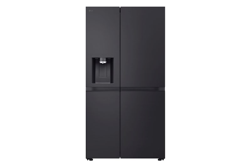 Vista frontale di Frigorifero Side-by-Side | Classe B, 623L | Wi-Fi, Dispenser senza allaccio, UVnano, Metal Fresh, Door Cooling | Black Steel GSLE91EVAB